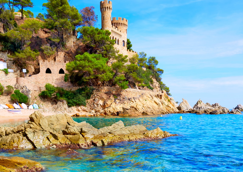 Lloret de Mar Castell Plaja at Sa Caleta beach in costa Brava of Catalonia Spain